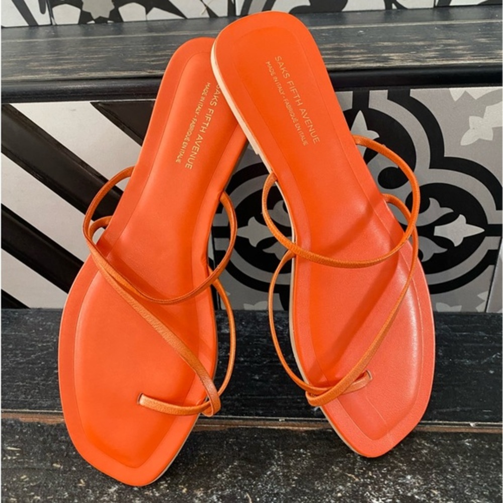 HP🎉SAKS FIFTH AVENUE orange strappy square toe sandals 🧡see pic for details🧡